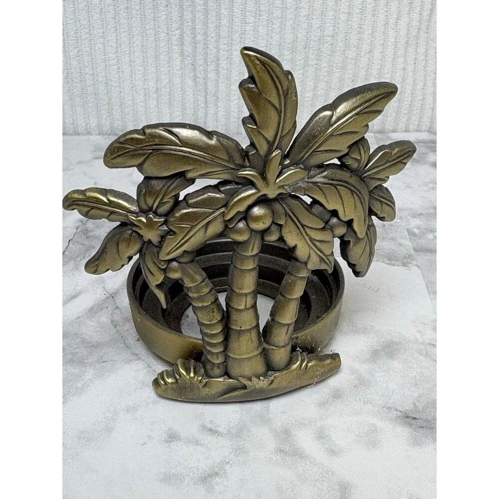 Coastal Palm Trees Tea Lights brushed gold tone